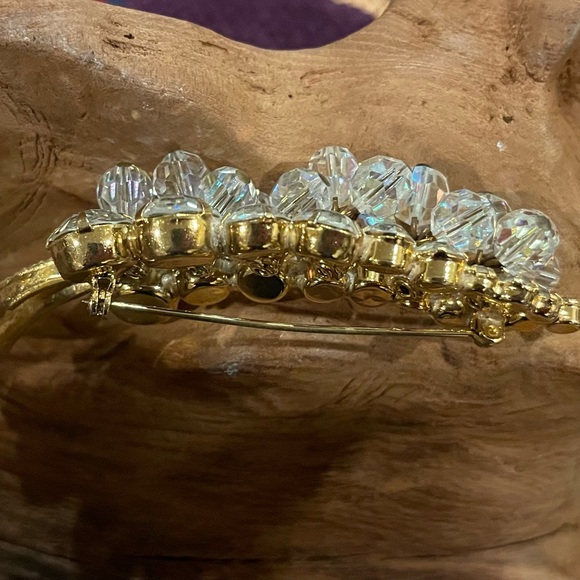 1950s Vintage Juliana Rhinestone Beaded Sparkling ChaCha AB Leaf Goldtone Brooch - Picture 8 of 10